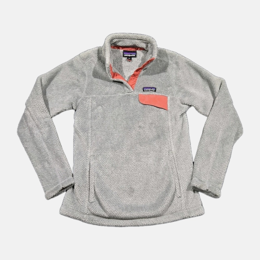 Patagonia Sweater Womens Extra Small XS 1/4 Snap T Jacket Pockets Gray Pink